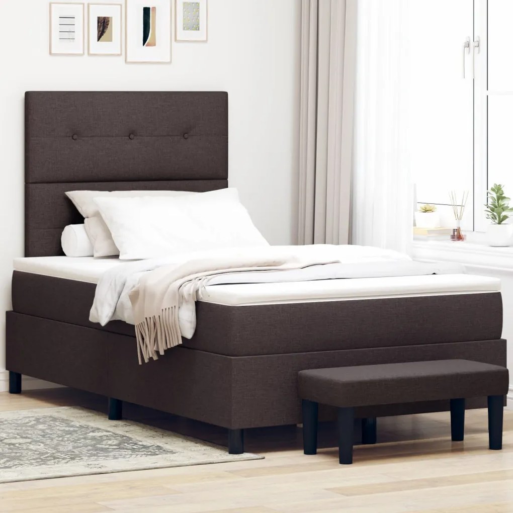 Box Spring Ágy Matraccal és Padlóttal Sötétbarna 120x190 cm Szövet