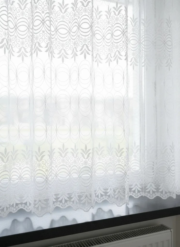 Függöny méteráru hímzett Ana fehér magasság: 180 cm