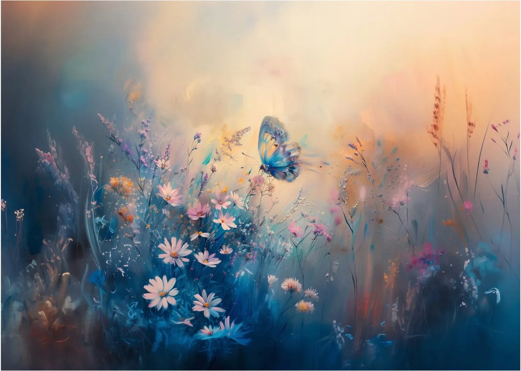 Üveg kép - Rét pillangóval (70x50 cm)