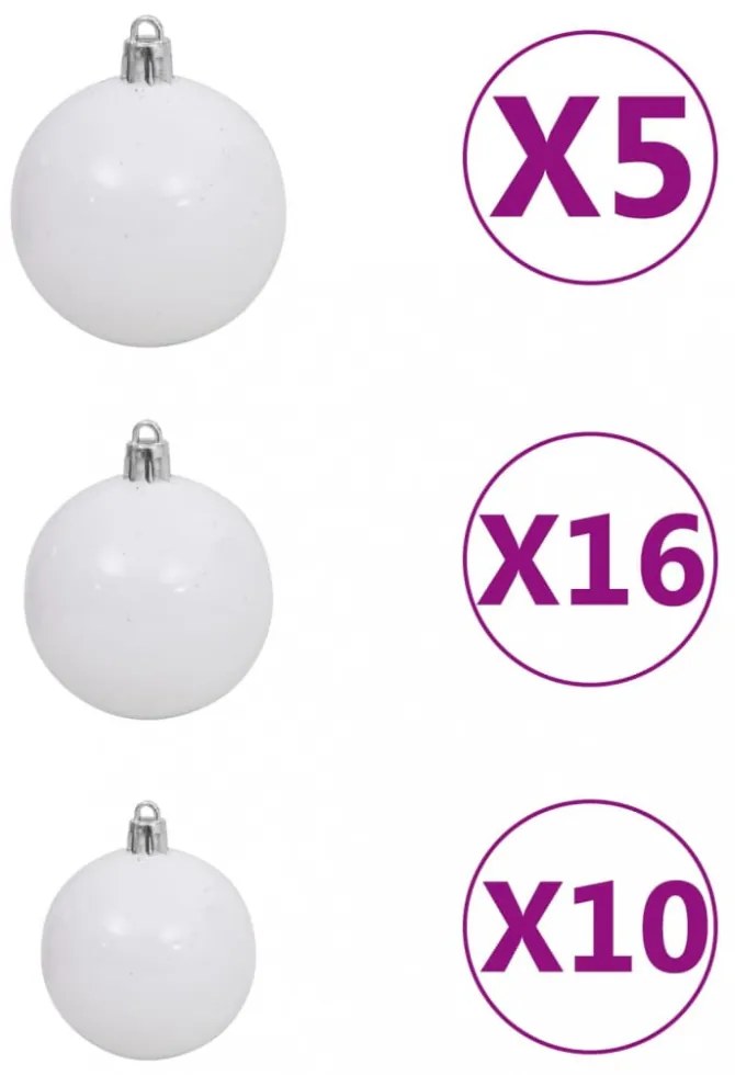 120 részes fehér-szürke karácsonyi gömbszett csúccsal + 300 LED
