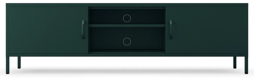 Széles XL méretű, lábakon álló fém TV-szekrény, palackzöld színben, 1700x400x500 mm: ROSARIA
