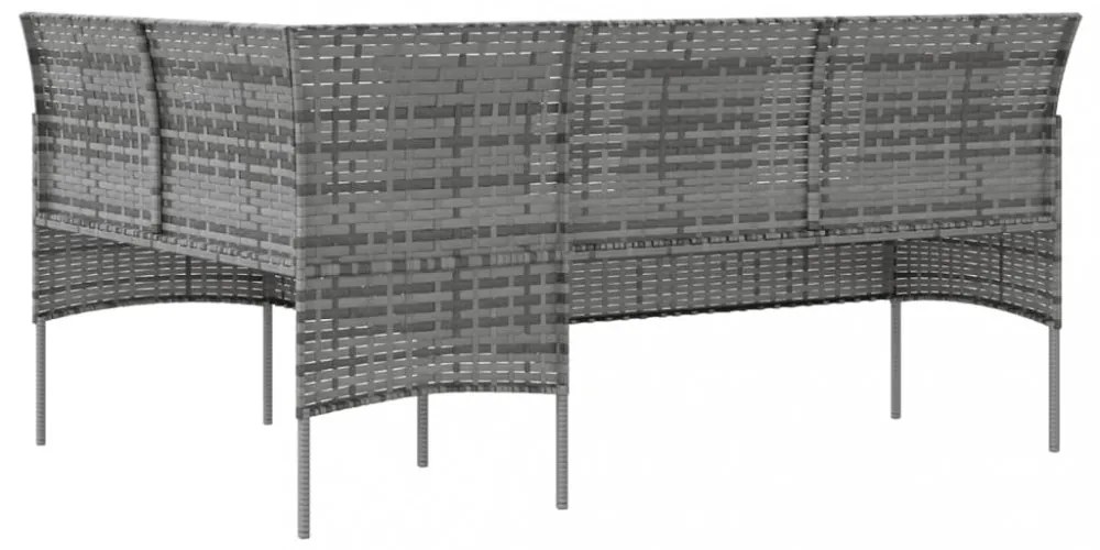 szürke polyrattan L-alakú kanapé párnákkal