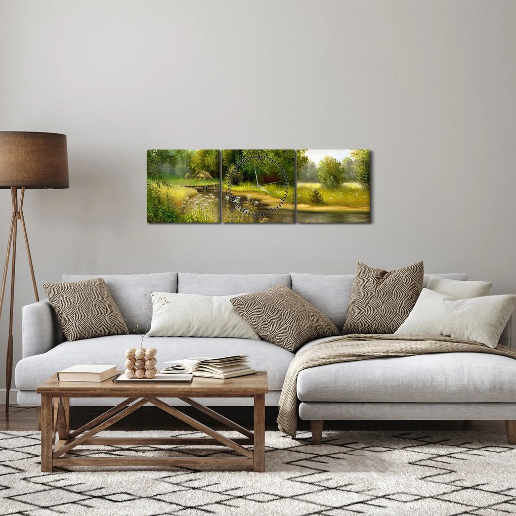 Kép - folyó az erdőnél, olajfestmény (órával) (90x30 cm)