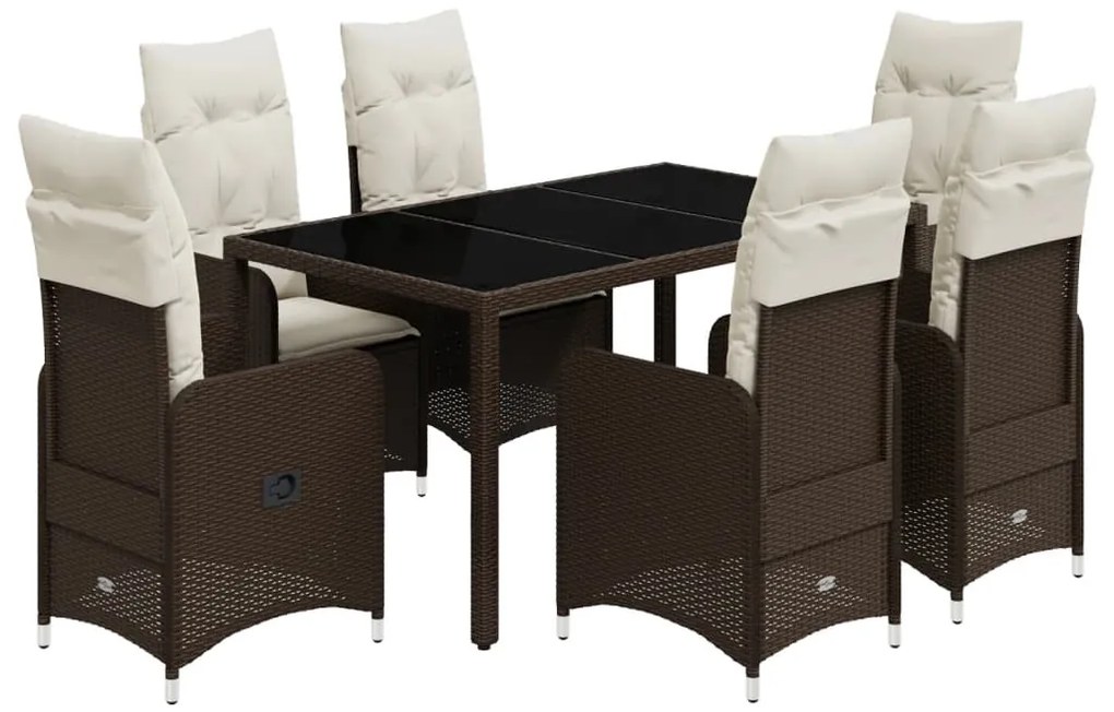7 részes barna polyrattan kerti bisztrógarnitúra párnákkal