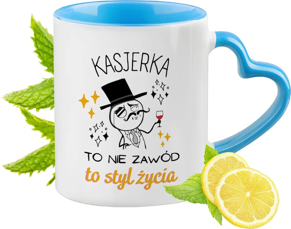 Pénztárosnak Kék Bögre Szív Alakú Füllel Ajándék