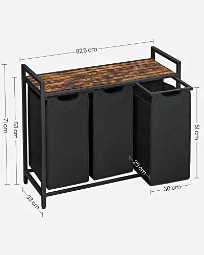 BERGEN ruháskosár polccal, 3x38l, fekete/barna SongmicsHome