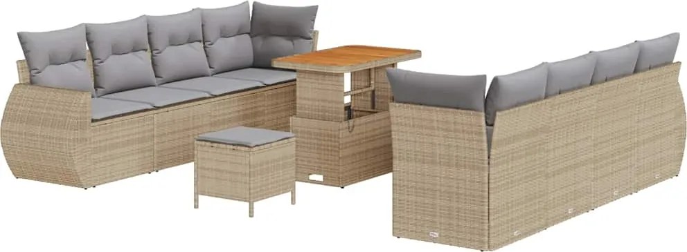 vidaXL Kerti Kanapé Szett tárolóval 11 pcs Bézs Poli rattan