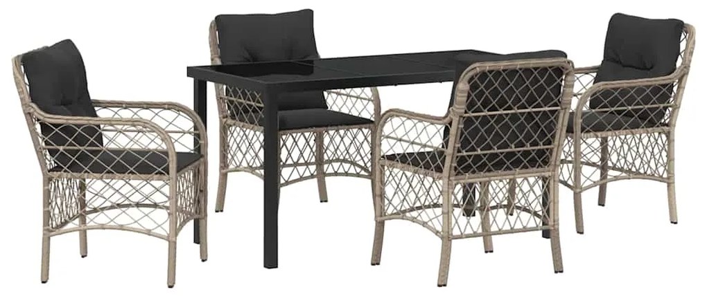 vidaXL Kert étkező szett párnával 5 pcs Világosszürke polirattan