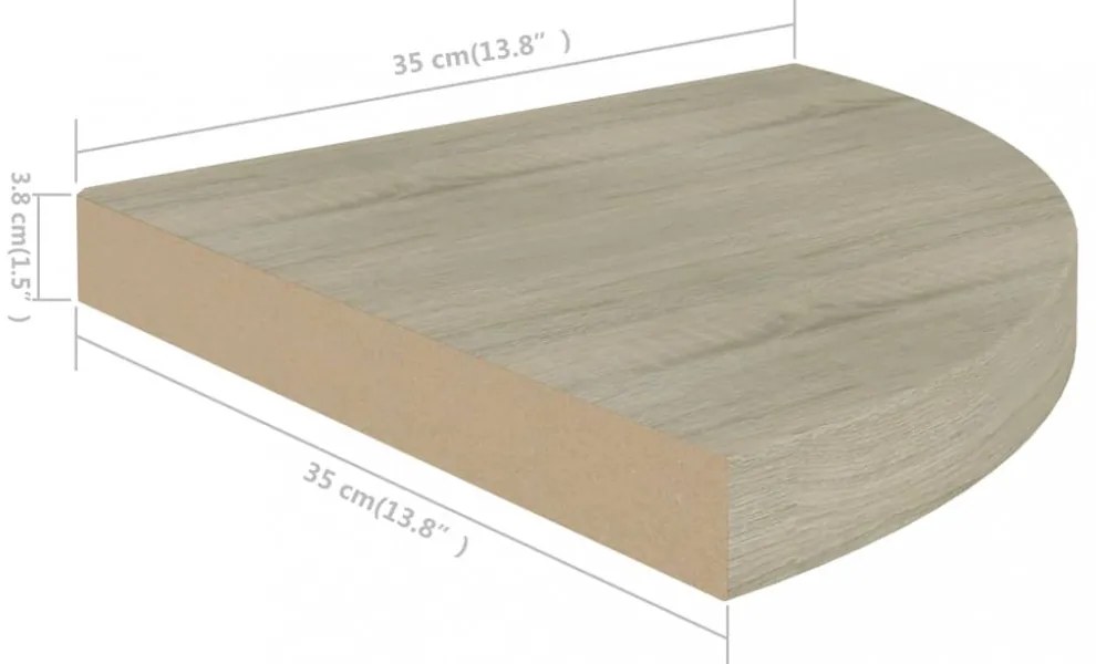 2 db tölgyszínű MDF lebegő sarokpolc 35 x 35 x 3,8 cm