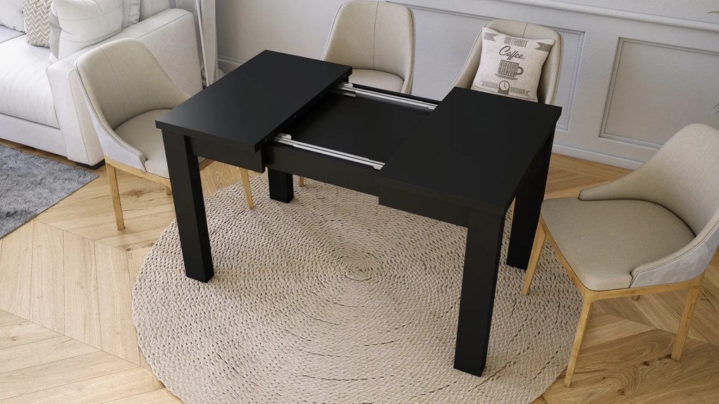 FONTE Fekete Matt - Klasszikus konyhai/nappali asztal 85x75 Kinyitható akár 130 cm-ig!
