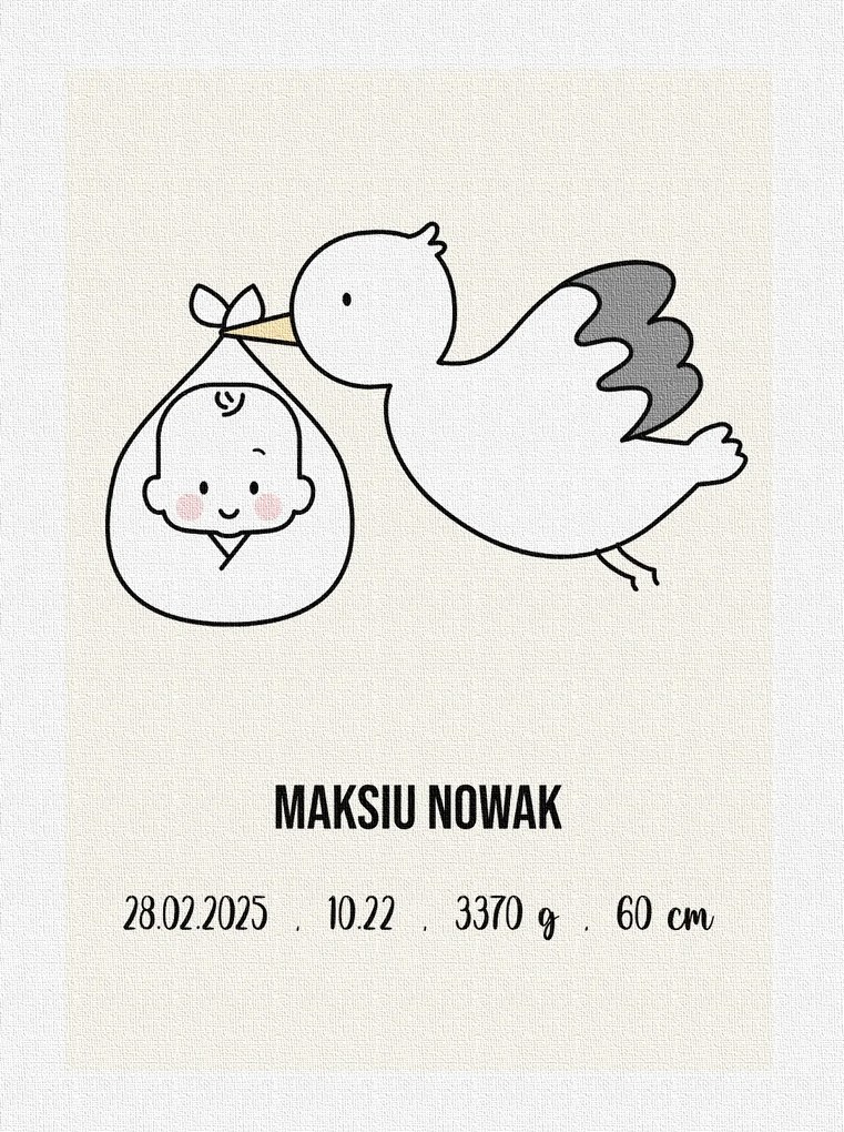 Vászonkép Személyre szabás Gyermek születése Dátum Név Gólya
