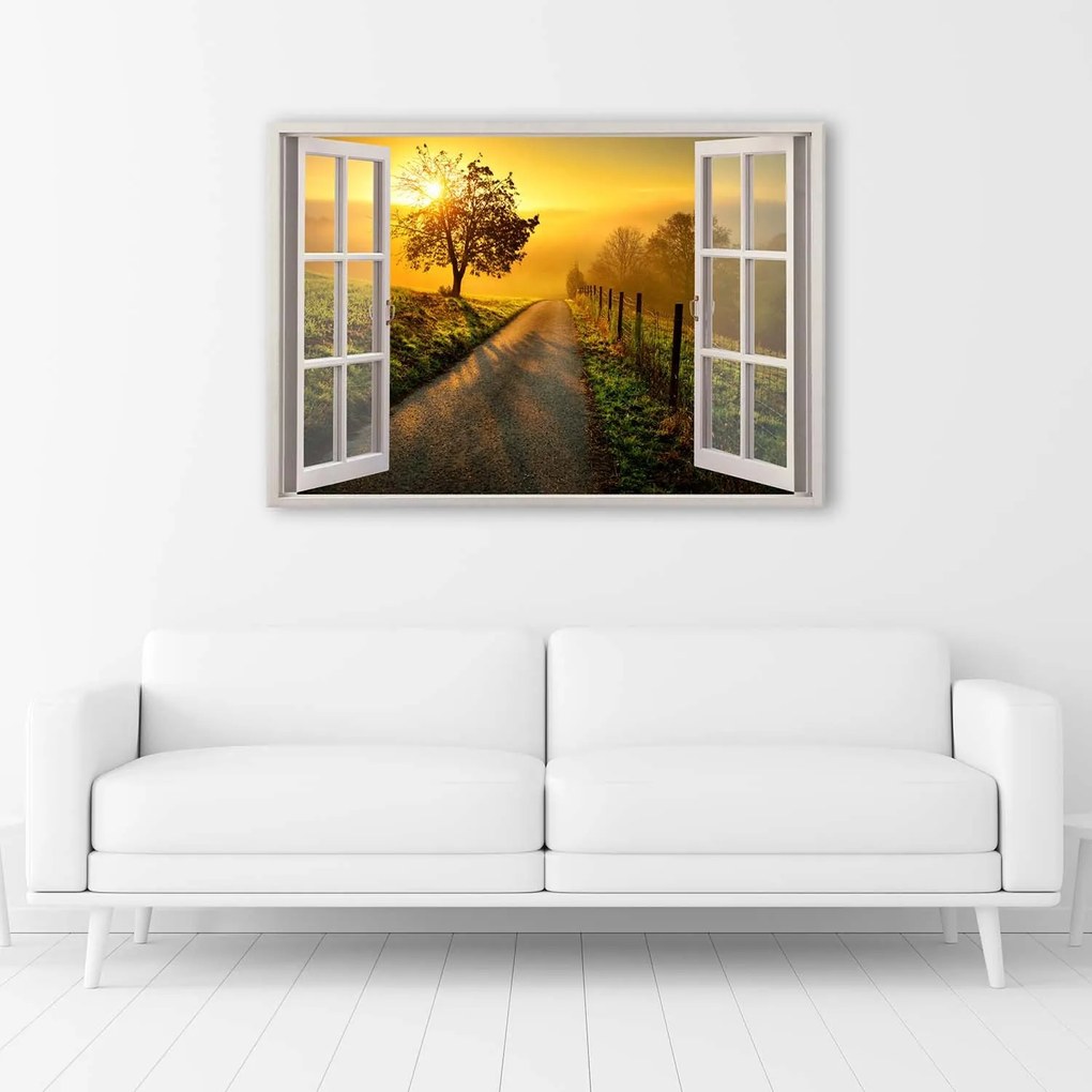 Gario Vászonkép Ablak - naplemente az út felett Méret: 100 x 70 cm
