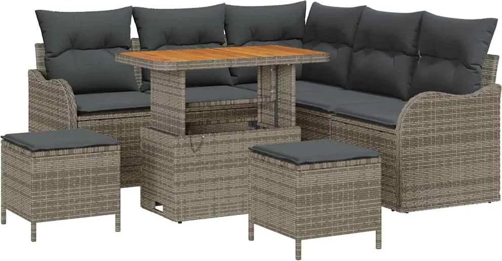 vidaXL Kerti Kanapé Szett párnával tárolóval párnával 8 pcs Szürke