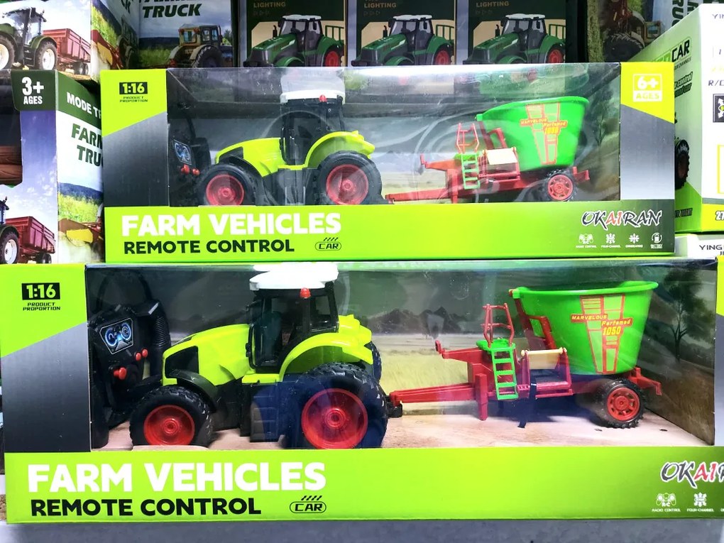 Új Rc Távirányítós Traktor Utánfutóval 3.7V Lítium Akku plusz töltő 42 Cm teljes hossz Fa Szállító Kombájn Maszóró Választható