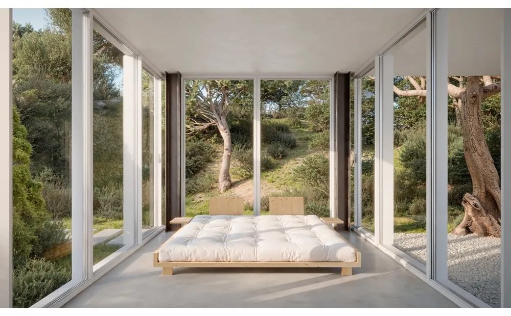 Natúr színű borovi fenyő franciaágy ágyráccsal 140x200 cm Social Bed – Karup Design