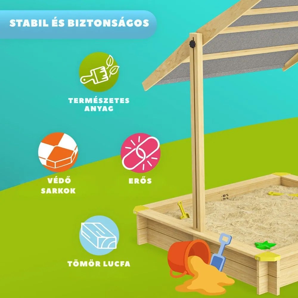 SANDY homokozó tetővel, lucfenyő, 120x120x120 cm Jurhan