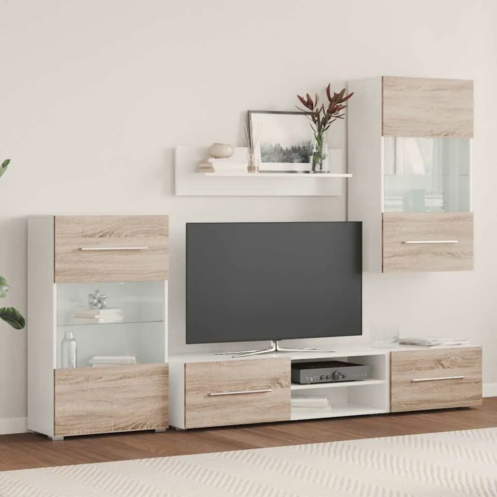 5 darabos TV egység LED világítással sonoma tölgy