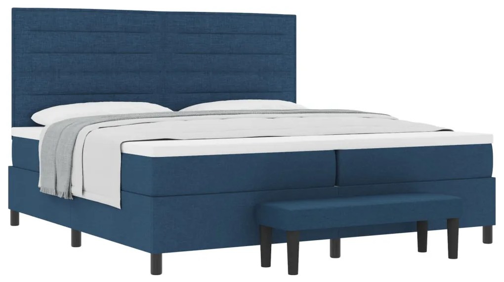 Box Spring Ágy Matraccal és Pad Kék 200x200 cm Szövet