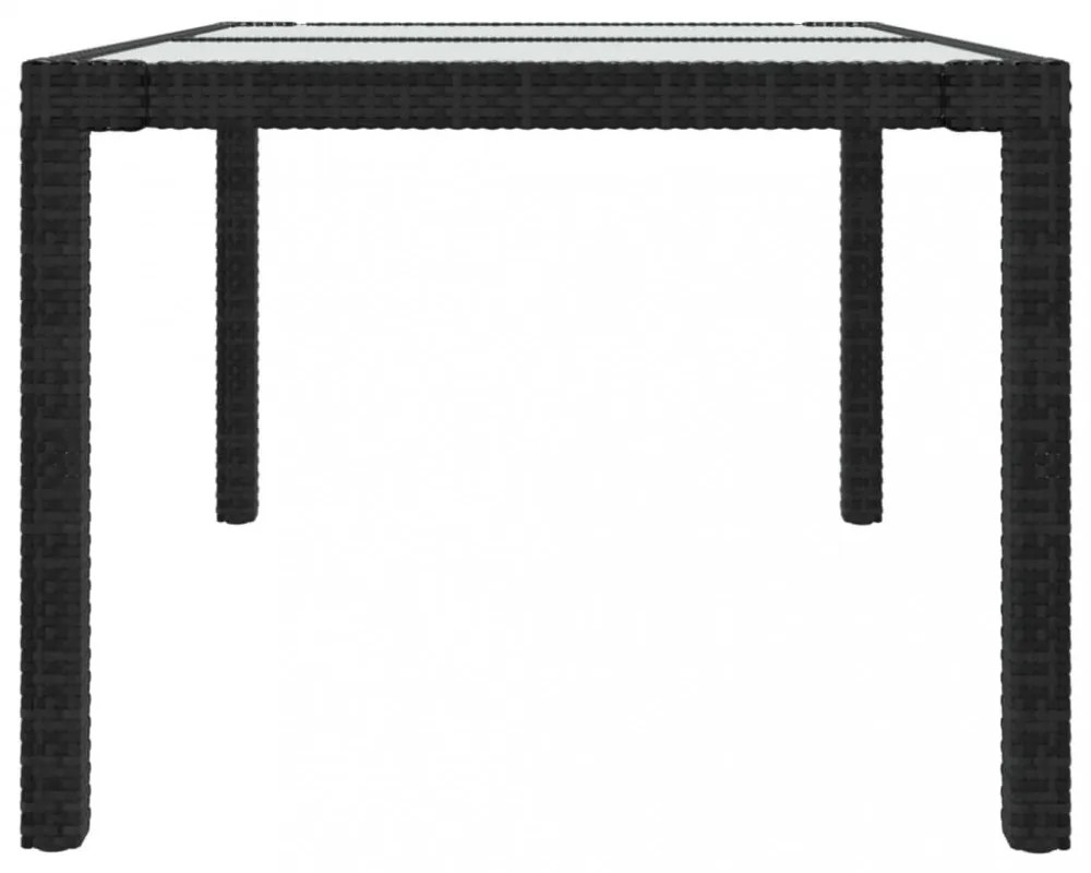 fekete polyrattan és edzett üveg kerti asztal 150 x 90 x 75 cm