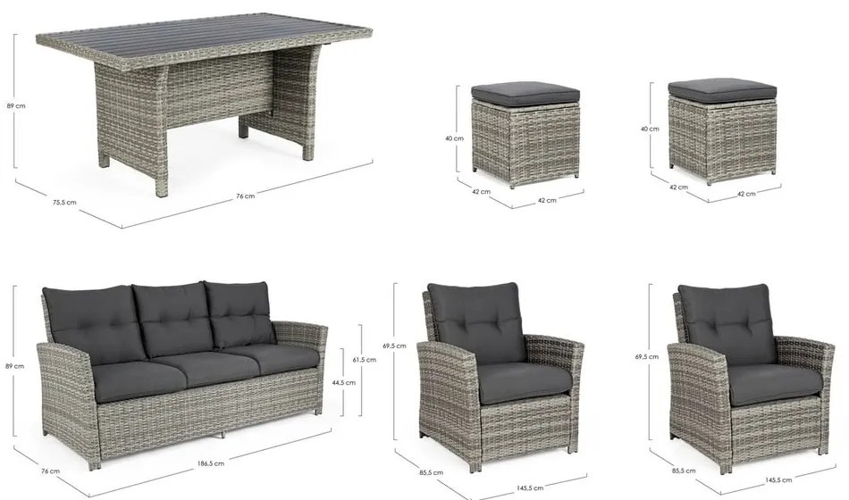 Szürke műrattan hatszemélyes kerti lounge szett Ariel – Bizzotto