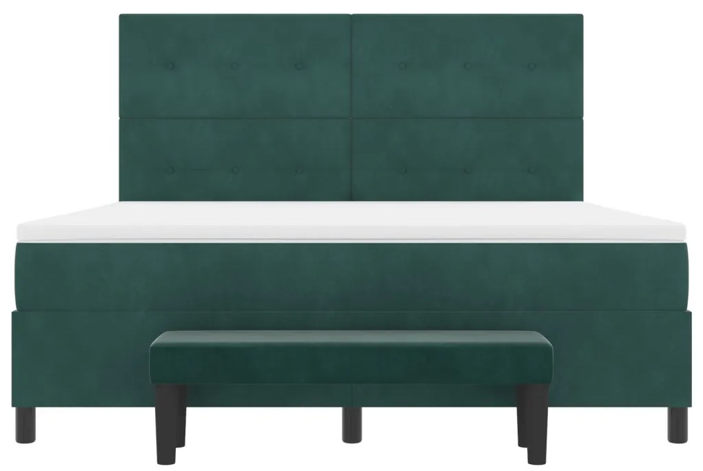 Box spring ágy matraccal és paddal, sötét zöld, 180x200 cm, bársony
