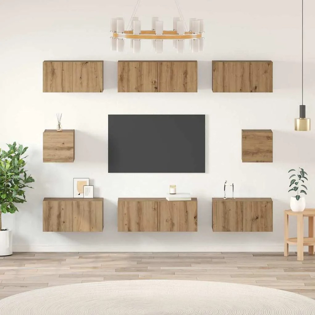 TV Szekrény Szett Falra szerelhető 8 pcs kézműves tölgy Faanyag