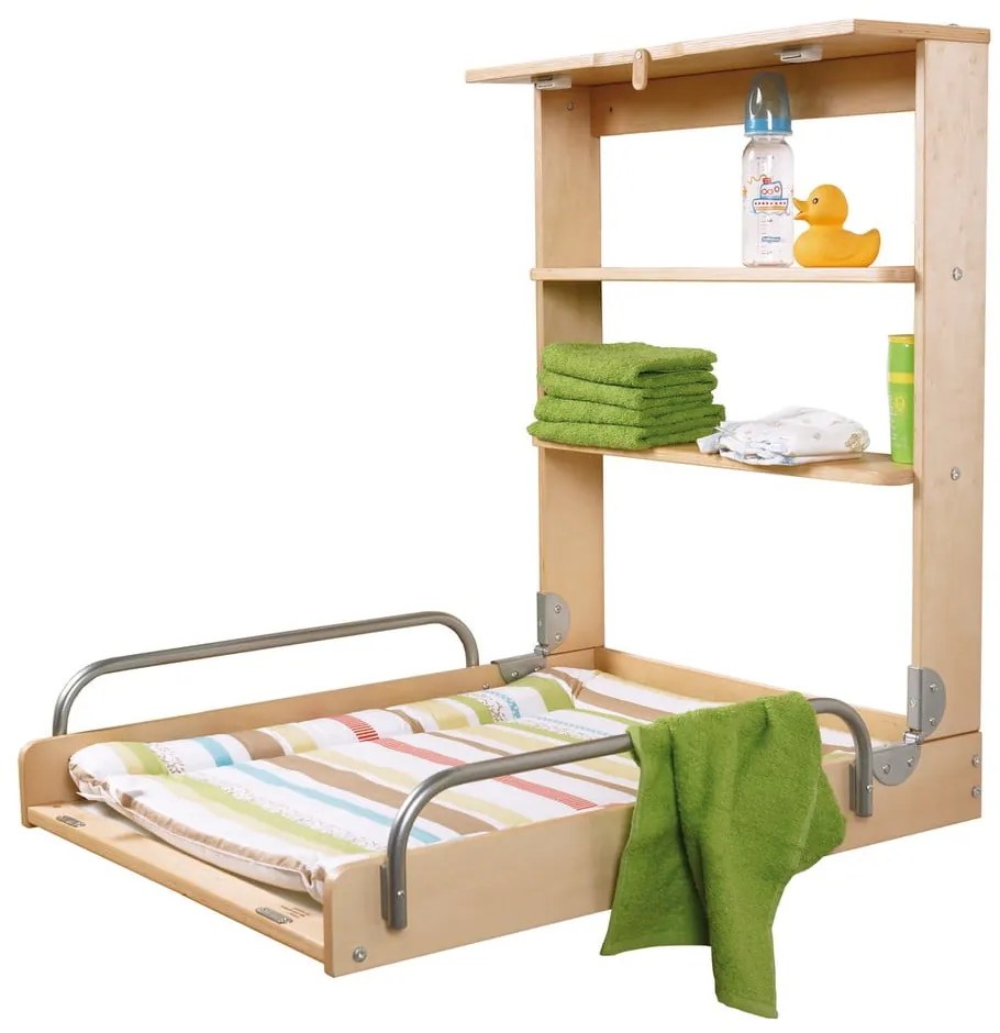 Natúr színű fali pelenkázó bükkfa dekorral Dschungelbaby – Roba