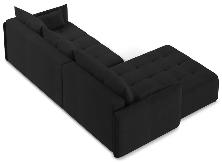 Fekete kinyitható-tárolóhelyes sarokkanapé (bal oldali-heverő résszel) Moku – Makamii