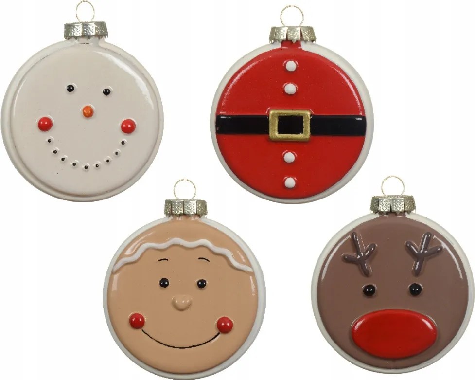 Karácsonyfadísz üveg Mikulás Hóember lapos karácsonyfa 8cm