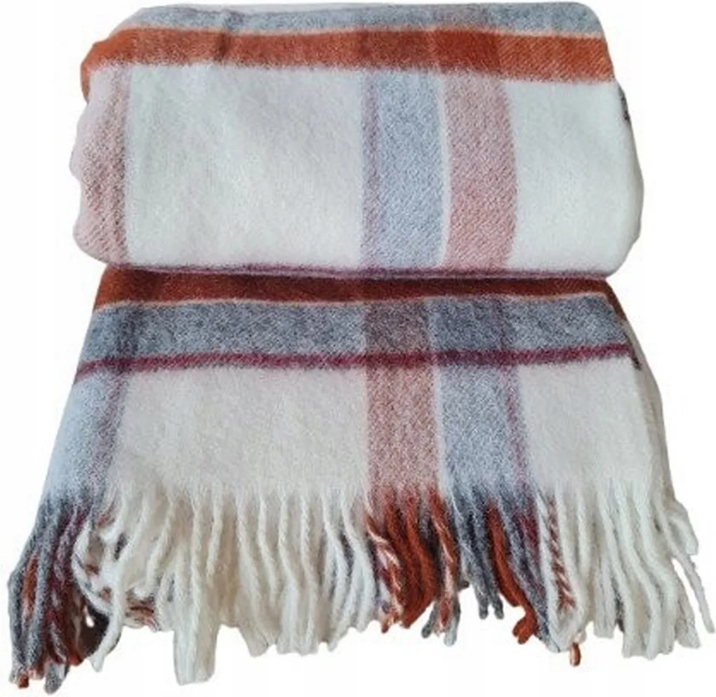 Gyapjú takaró rojtokkal 150x200 új-zélandi gyapjú kockás terrakotta ekri