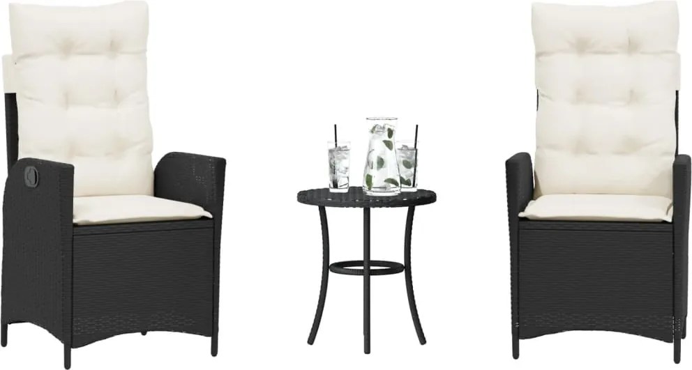vidaXL 3 részes fekete polyrattan bisztrógarnitúra párnával