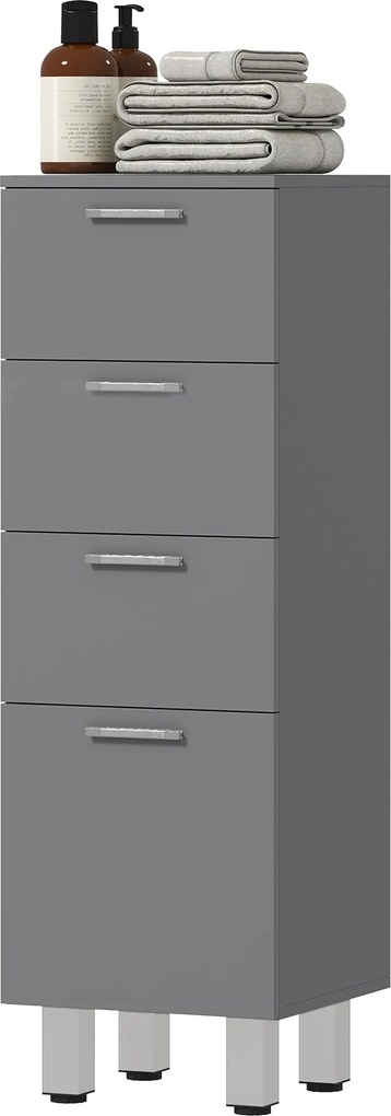 kleankin keskeny 3 fiókos fürdőszobaszekrény — állítható polc, vékony toalett- és fürdőszobai tároló kis helyekre, 30 x 30 x 93 cm, szürke | Aosom