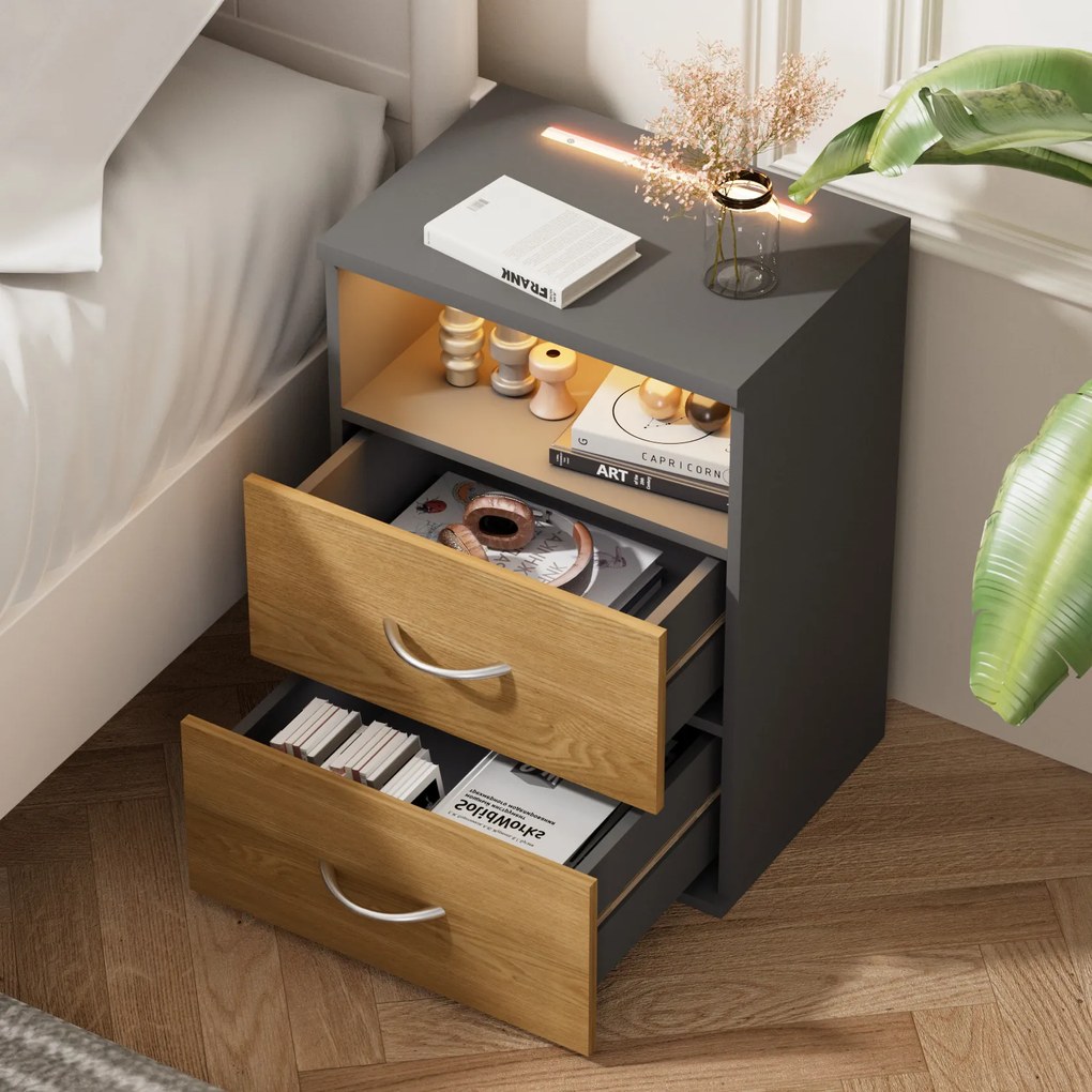 Casaria® Jamie éjjeliszekrény - fa/szürke