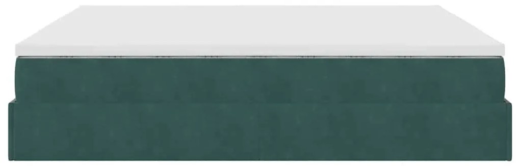 Ottomán ágykeret matracokkal Sötétzöld 200x200cm bársony