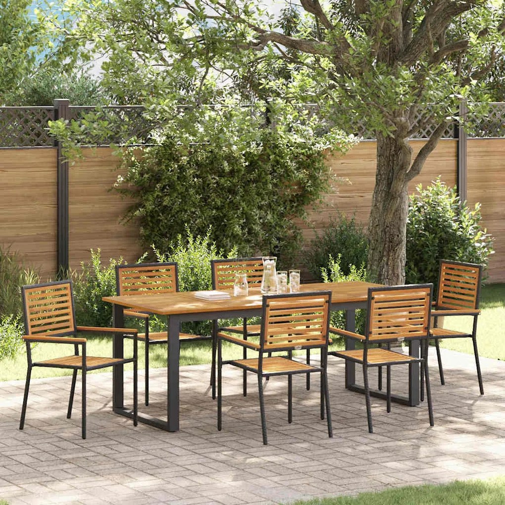 vidaXL Kert étkező szett 7 pcs Fekete Tömör Akácfa