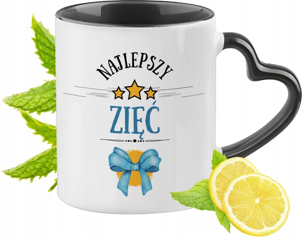 Vőnek Fekete Bögre Szív Alakú Füllel Ajándék Nyomtatott