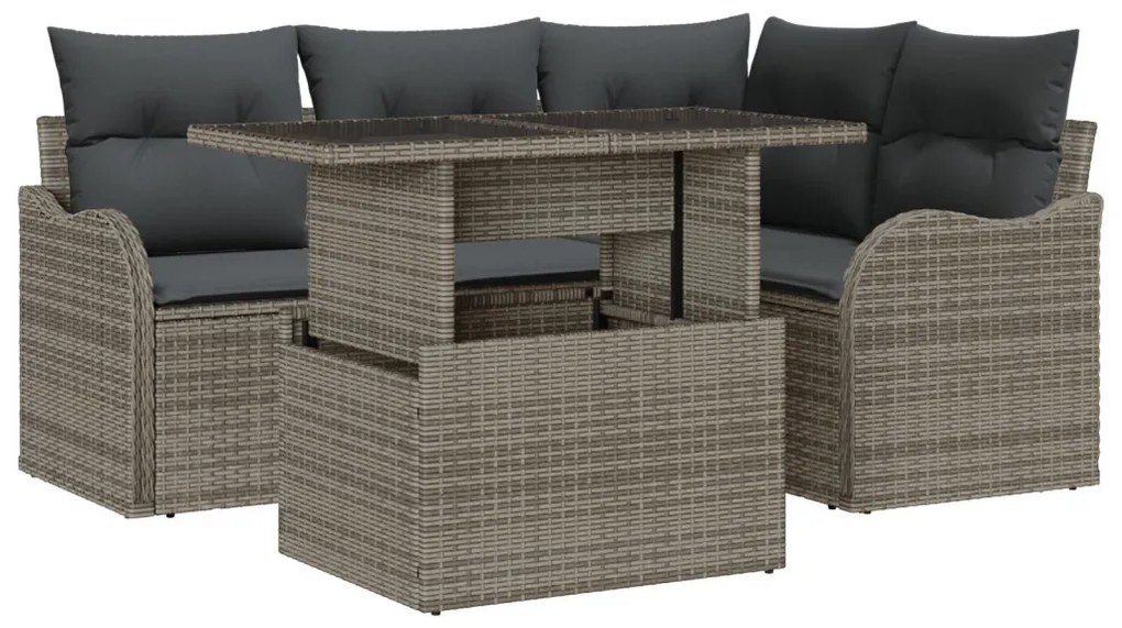 Kültéri étkező szett párnával 5 pcs Szürke Poli rattan