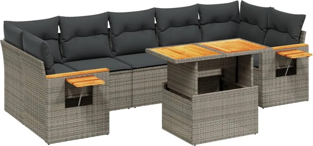 vidaXL 8 részes szürke polyrattan kerti ülőgarnitúra párnákkal