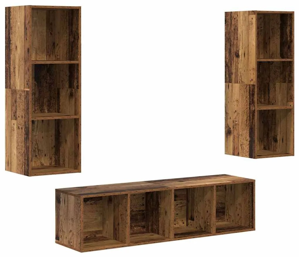 TV Szekrény Szett 3 pcs Régi fa 37 x 37 x 142.5 cm Faanyag