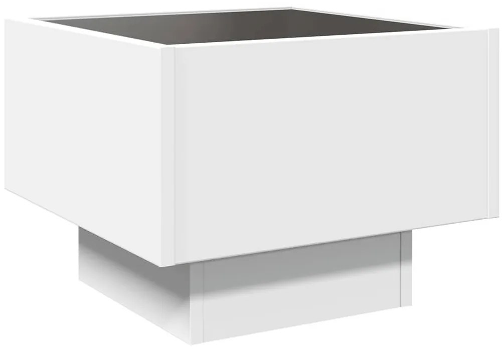 fehér szerelt fa kisasztal LED-del 40 x 40 x 30 cm