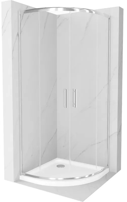 Mexen Rio zuhanykabin félköríves 80 x 80 cm, átlátszó, króm + Flat zuhanytálca, fehér - 863-080-080-01-00-4110