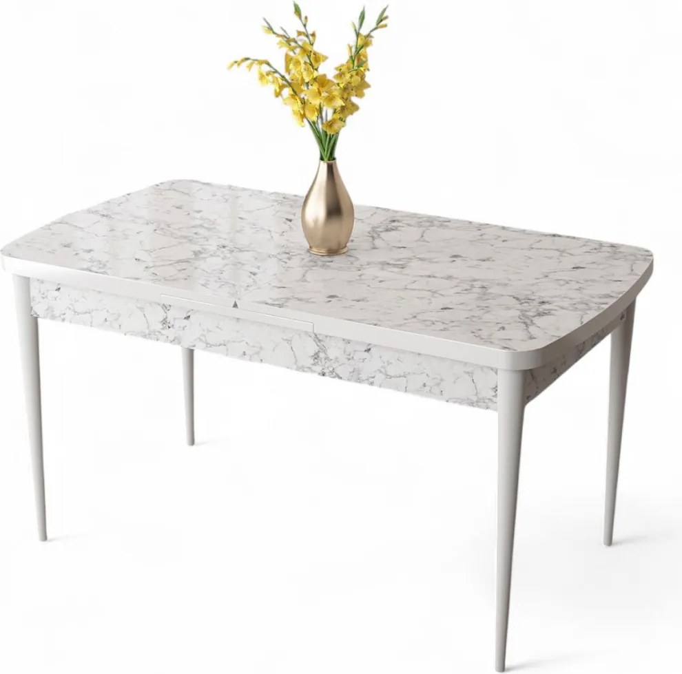 Zen étkezőasztal, fehér márvány-fehér, 132 cm