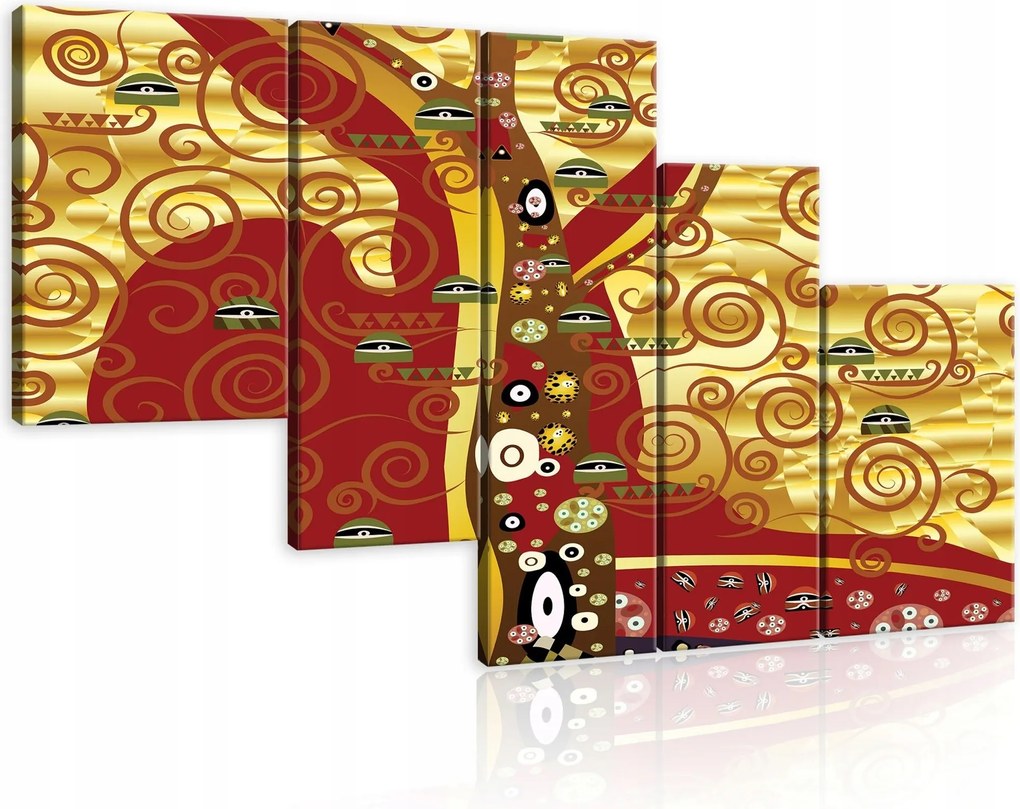 Vászonkép 170x100 moduláris életfa Klimt modernizmus arany piros spirálok