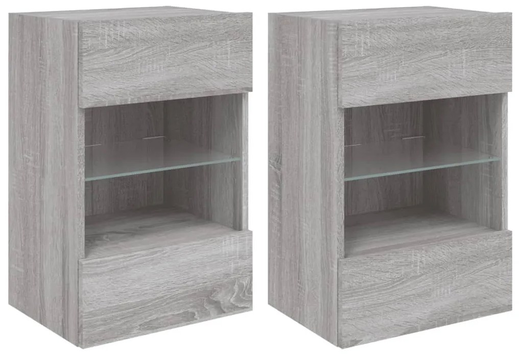 2 db szürke sonoma fali szekrények LED világítással TV-hez 40x30x60,5 cm