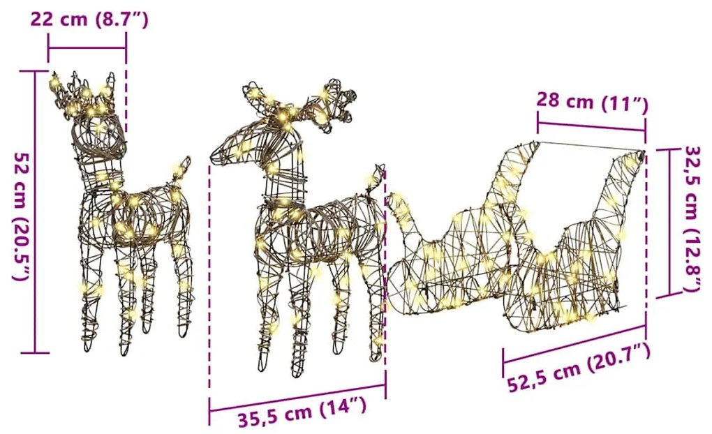 Rénszarvas húzta szán Meleg fehér 52.5 x 28 x 32.5 cm Rattan