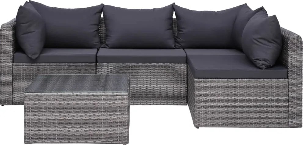 vidaXL 5 részes szürke polyrattan kerti bútorszett párnákkal