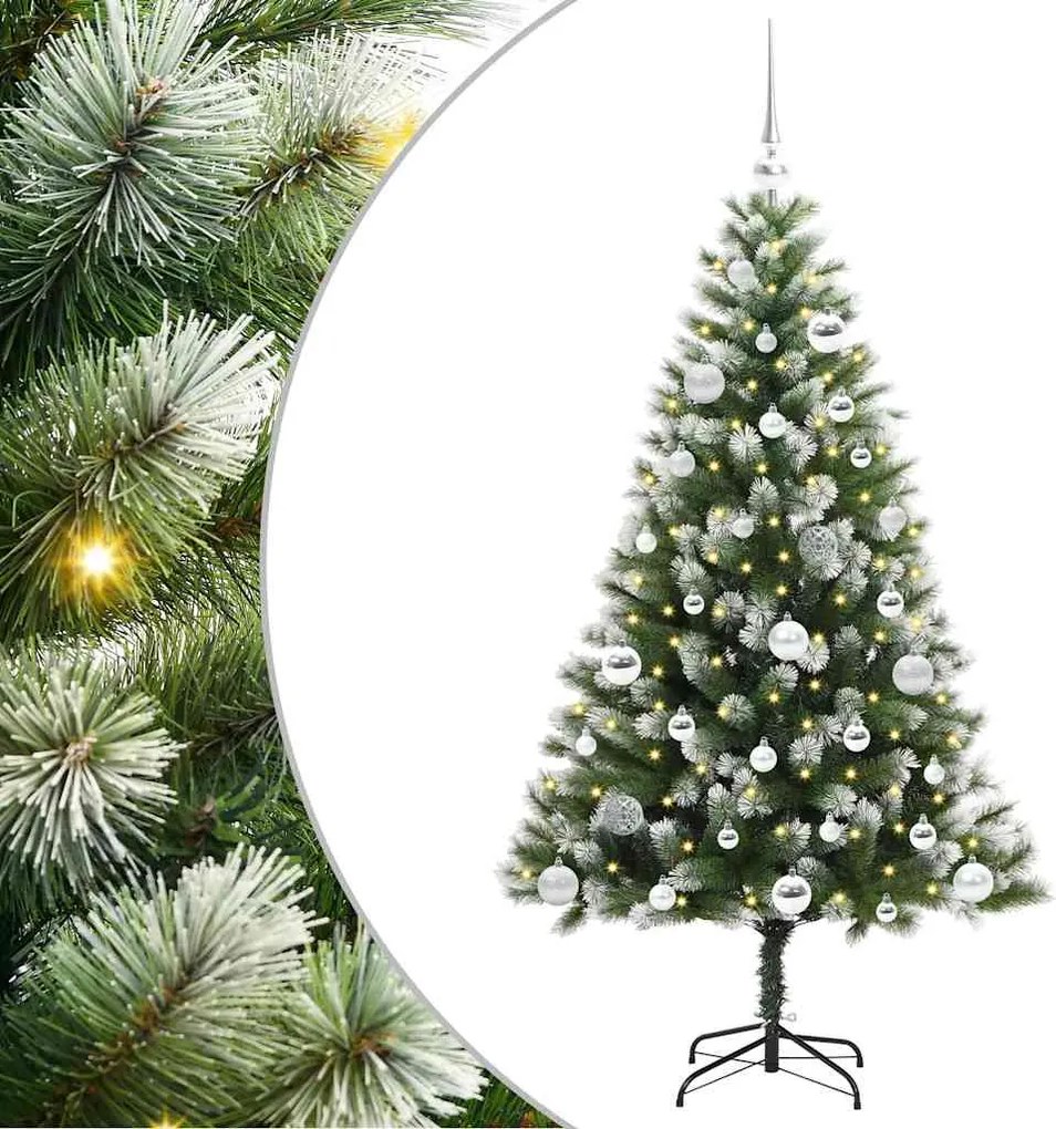 vidaXL Műanyag csuklós karácsonyfa bolyhos hóval Zöld és fehér 150 cm