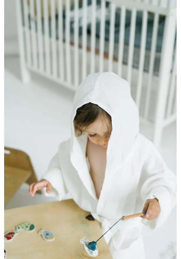 Nature fehér len gyerek fürdőköpeny, méret: 122 - 128 - Linen Tales