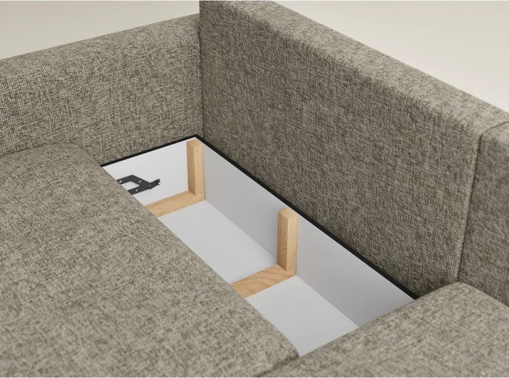 Barna zsenília kinyitható-tárolóhelyes sarokkanapé (jobb oldali-heverő résszel) Leon – Maison de Rêve