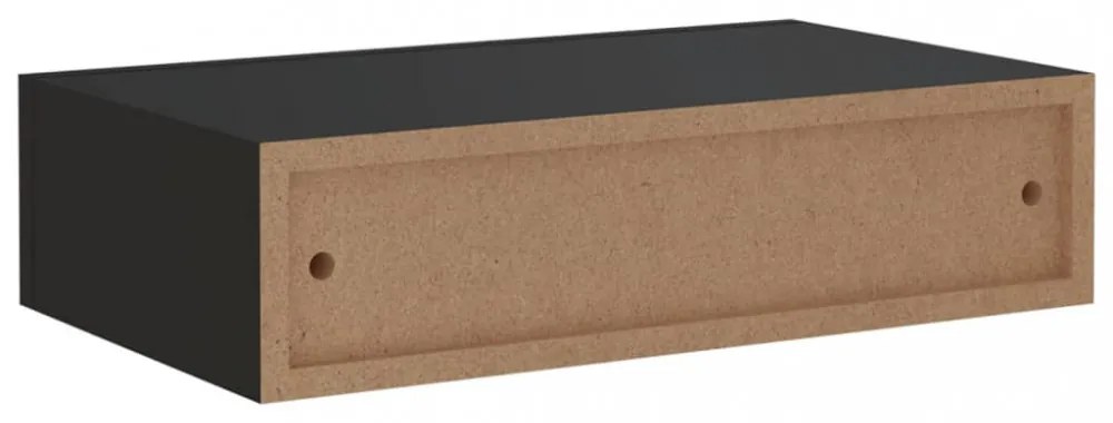 2 db fekete MDF falra szerelhető fiókos polc 40 x 23,5 x 10 cm